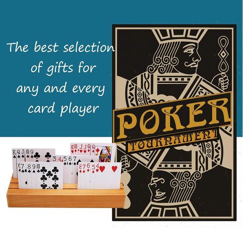 Exqline Wood Playing Card Holders Tray Racks Organizer Set of 2 for Kids Seniors Adults - 9.84In 3.1Inch Latest Version Portable Enough for Bridge Canasta UNO Card Playing in Kuwait
