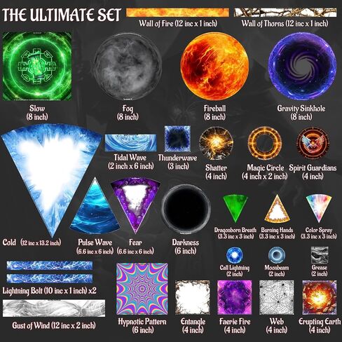 Area of Effect Spell Templates Set of 15 (Included Cube, Cone, Circle, and Line) Acrylic AOE Damage Marker Tabtop RPG Gaming Accessories for Dungeons and Dragons, Pathfinder, D&D in Kuwait