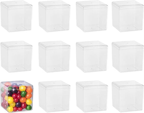 Hammont Clear Acrylic Boxes - 12 Pack - 3"x3"x3" - Cube with Bevel Edges Lucite Boxes for Gifts, Weddings, Party Favors, Treats, Candies & Accessories, Plastic Storage Boxes in Kuwait