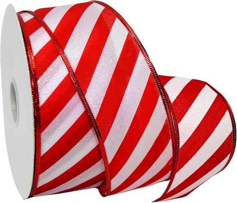 Morex Ribbon Wired Frosted Candy Cane Ribbon, 2.5 inch by 50 Yards, Red/White, 7412.60/50-609 in Kuwait