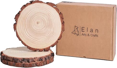 Elan Wood Slice 9.5-10.5INCH Diameter 6 pcs, Natural Wood Slices for Crafts, Wooden Slices for Craft, Natural Wooden Log Slices Craft Wood Tree Slice Wooden Circles for Craft, Log Slice, Wooden Slice in Kuwait