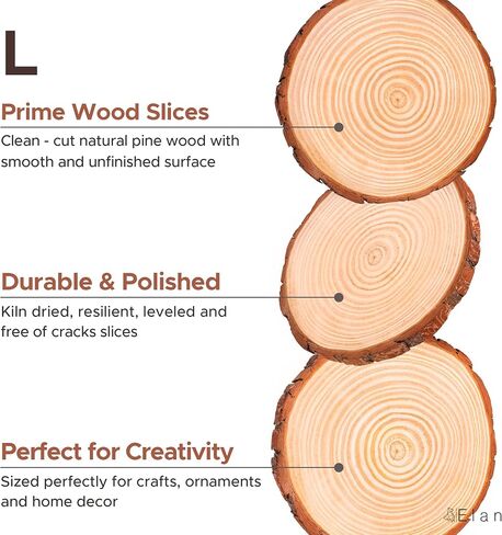 Elan Wood Slice 9.5-10.5INCH Diameter 6 pcs, Natural Wood Slices for Crafts, Wooden Slices for Craft, Natural Wooden Log Slices Craft Wood Tree Slice Wooden Circles for Craft, Log Slice, Wooden Slice in Kuwait