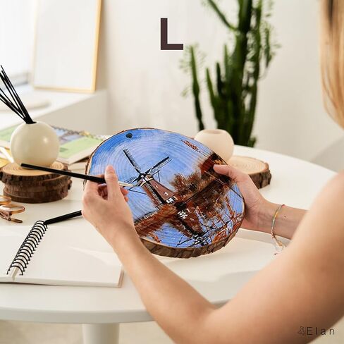 Elan Wood Slice 9.5-10.5INCH Diameter 6 pcs, Natural Wood Slices for Crafts, Wooden Slices for Craft, Natural Wooden Log Slices Craft Wood Tree Slice Wooden Circles for Craft, Log Slice, Wooden Slice in Kuwait