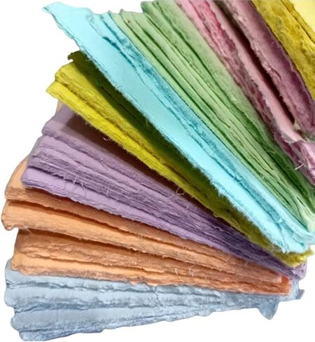 Deckle Papers® Handmade Paper Card Stock Square Sheets for Envelope Making, Calligraphy, Scrapbooking, Wedding Invitation, Origami, Menu Cards, Drawing, Watercolor, Size-5x5 Pack of-50-Multicolor in Kuwait