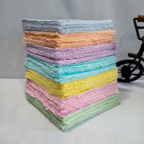 Deckle Papers® Handmade Paper Card Stock Square Sheets for Envelope Making, Calligraphy, Scrapbooking, Wedding Invitation, Origami, Menu Cards, Drawing, Watercolor, Size-5x5 Pack of-50-Multicolor in Kuwait