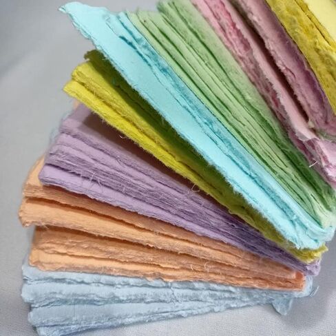 Deckle Papers® Handmade Paper Card Stock Square Sheets for Envelope Making, Calligraphy, Scrapbooking, Wedding Invitation, Origami, Menu Cards, Drawing, Watercolor, Size-5x5 Pack of-50-Multicolor in Kuwait
