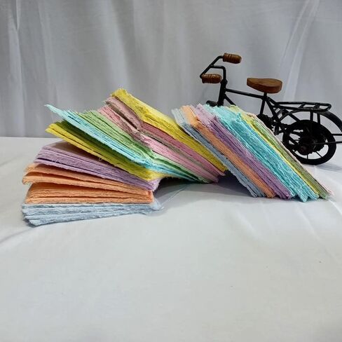 Deckle Papers® Handmade Paper Card Stock Square Sheets for Envelope Making, Calligraphy, Scrapbooking, Wedding Invitation, Origami, Menu Cards, Drawing, Watercolor, Size-5x5 Pack of-50-Multicolor in Kuwait