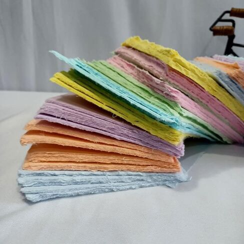 Deckle Papers® Handmade Paper Card Stock Square Sheets for Envelope Making, Calligraphy, Scrapbooking, Wedding Invitation, Origami, Menu Cards, Drawing, Watercolor, Size-5x5 Pack of-50-Multicolor in Kuwait