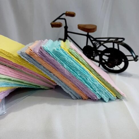 Deckle Papers® Handmade Paper Card Stock Square Sheets for Envelope Making, Calligraphy, Scrapbooking, Wedding Invitation, Origami, Menu Cards, Drawing, Watercolor, Size-5x5 Pack of-50-Multicolor in Kuwait