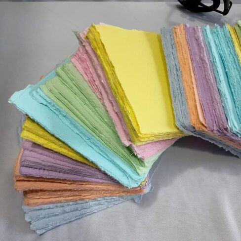 Deckle Papers® Handmade Paper Card Stock Square Sheets for Envelope Making, Calligraphy, Scrapbooking, Wedding Invitation, Origami, Menu Cards, Drawing, Watercolor, Size-5x5 Pack of-50-Multicolor in Kuwait