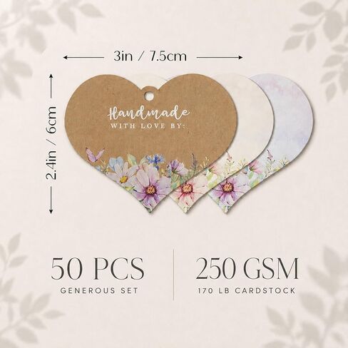 Summer-Ray 50pcs Handmade with Love Gift Tags Add a Personal Touch to Your Special Gifts (Cream) in Kuwait