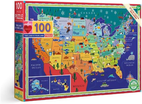 eeBoo: This Land is Your Land 100 Piece Puzzle, Allows Children to Learn Key Industries and Wildlife Associated with Each State, Makes Learning Fun, Perfect for Ages 5 and up in Kuwait