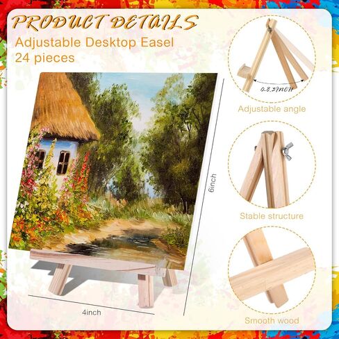120 Pcs Painting Set with Easels Includes 12 Wood Easels, 24 Painting Canvas, 72 Nylon Hair Brushes and 12 Plastic Palettes with Thumb Hole, Art Painting Supplies Kit for Kids Adults Students in Kuwait