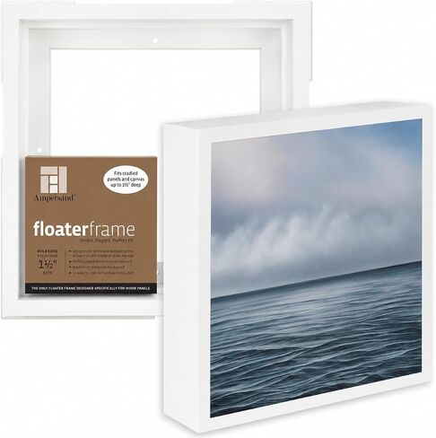 إطار Ampersand Floaterframe الجاهز للإطار المسطح و1 1/2 بوصة من الخشب العميق والأعمال الفنية القماشية واللوحات والمطبوعات والمزيد، 10 بوصة × 10 بوصة، أبيض غامق in Kuwait