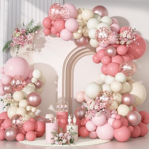 151PCS Pink Balloon Garland Arch Kit Rose Gold White Pink and Purple Balloons Confetti Latex Balloons Butterfly Stickers Decorations for Birthday Party Wedding Baby Shower Decorations in Kuwait