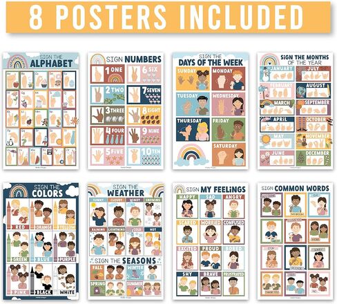 8 Farmhouse American Sign Language Poster For kids - Sign Language For Babies And Toddlers, ASL Posters For Classroom Decor, ASL Alphabet Poster, ASL Decor, Toddler Sign Language Posters For Classroom in Kuwait