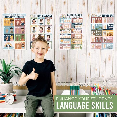 8 Farmhouse American Sign Language Poster For kids - Sign Language For Babies And Toddlers, ASL Posters For Classroom Decor, ASL Alphabet Poster, ASL Decor, Toddler Sign Language Posters For Classroom in Kuwait