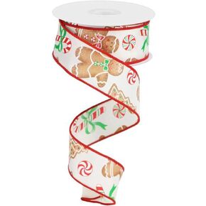 Gingerbread with Candy Wired Edge Ribbon - 10 Yards (Ivory, 1.5") in Kuwait