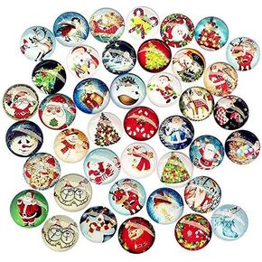 Libiline 50pcs 12mm(1/2") Assorted Styles Christmas Snow Man Tree Claus Jingle Bell Glass Button Flatback Flat Backs Button Glass Cameo Cabochon Phonecover Scrapbooking DIY Craft (12mm(1/2")) in Kuwait