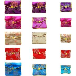 NBEADS 14 Pcs Jewelry Silk Pouches, 14 Colors Chinese Silk Brocade Coin Purse Embroidered Bag Embroidered Bags for Jewelry Storaging, 4.5x4.5" in Kuwait