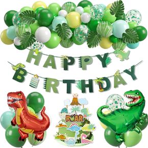 Dinosaur Birthday Party Decorations Supplies, Dinosaur Balloons Arch Garland Kit 40" Foil Dino Balloons Happy Birthday Banners Cake Topper for Jungle Dinosaur Birthday Baby Shower Party for Boys Kids in Kuwait