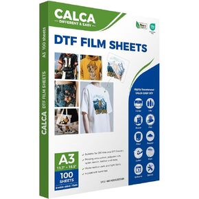 CALCA 13" x 19" DTF Transfer Film DTF Film PreTreat Sheets PET Heat Transfer Paper for DYI Direct Print on T-Shirts Textile (Double Sided, Hot Peel) - 100 Sheets/Pack in Kuwait