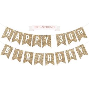Pre-Strung Happy 30th Birthday Banner - NO DIY - Gold Glitter 30th Birthday Party Banner - Pre-Strung Garland on 6 ft Strands - Gold Birthday Party Decorations & Decor. Did we mention no DIY? in Kuwait