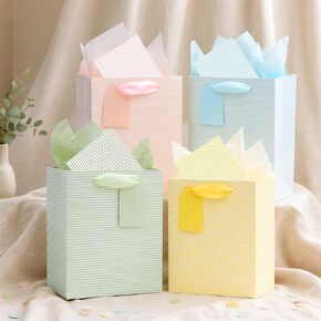 Nihuecne 9" Medium Size Gift Bags with Tissue Paper, 4 Pack Black Gold Wrap Paper Gift Bags with Handles for Shopping, Parties, Birthday, Holiday Presents 4 Designs in Kuwait