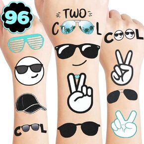 8 Sheets (96PCS) Two Cool Tattoos Temporary Birthday Party Decorations Supplies Favors For Kids Boys Girls Gifts Classroom School Prizes Rewards in Kuwait