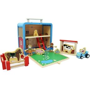 Jack Rabbit Creations Suitcase Playset (Barnyard Design) 16 Piece Set – Portable Play Toys – Includes Farmer, Animals, Tractor – Made of Eco-Friendly Bamboo - Ages 3+ Years in Kuwait