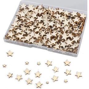 LUTER 500 x Handmade Wooden Star Embellishments Unfinished Cutout Blank Wooden Star Slices Embellishments for Christmas, Wedding, Party, DIY Decoration Cards, 5 Mixed Sizes in Kuwait