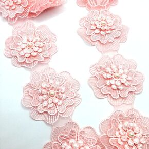 10PC Gold Pearl Chiffon Flower Embroidered Lace Edge Trim Ribbon, 3 Inch in Kuwait