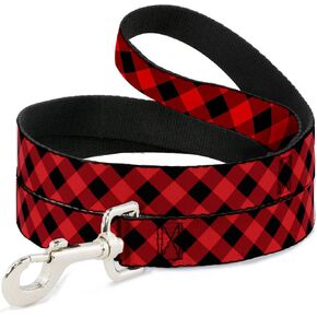 Buckle-Down Pet Leash - Diagonal Buffalo Plaid Black/Red - 6 Feet Long - 1" Wide in Kuwait
