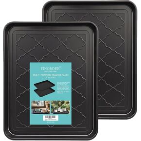 Finorder Multi-Purpose Boot Trays, Set of 2 Black All Weather Heavy Duty Shoe Trays, Pet Feeding Mat, Use for Indoor and Outdoor, 30" x 15" x 1.2" in Kuwait