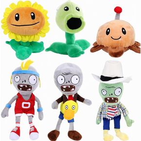 JHESAO 6 PCS Plants and Zombies Plush Sunflower vs Zombies Plushies Toy Pea Duck Zombie, Potato Mine 1 2 Stuffed Soft Doll Sport Zombie, PVZ Figure Doll White Hat Zombie New in Kuwait