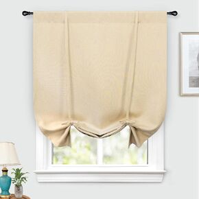 DriftAway Faux Linen Textured Solid Color Blackout Tie Up Curtain for Kitchen Decorative Adjustable Balloon Rod Pocket Window Linen Curtains for Small Window 42 Inch by 63 Inch Gray in Kuwait