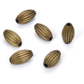 50pcs Beautiful Melon Spacer 7mm x 4mm Corrugated Oval Rice Shape Metal Loose Beads Antique Bronze Plated Brass for Jewelry Craft Making CF129-1 in Kuwait