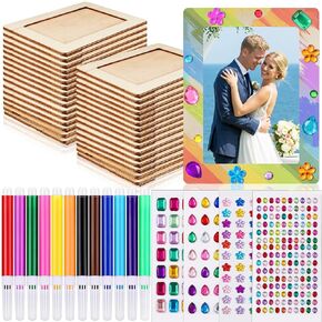 8 Pieces Unfinished Wooden Picture Frame Craft Kit - 7.9" x 5.9" DIY Painting Set Includes 12 Color Pens, 4 Sheets of Crystal Diamond Stickers for Photo Frame Decoration and Custom Art Projects in Kuwait