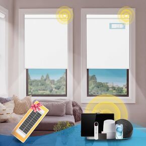 DENFOON Motorized Blinds with Remote,Thermal Electric Blinds【Solar Panel】,Customizable Automatic Roller Shades, Blackout Remote Control Blinds for Windows Upgrade to smart Blinds, White,26" W x 72" H in Kuwait