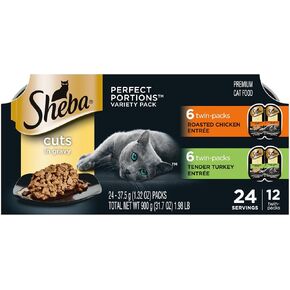 Sheba Perfect Portions Bistro Adult Wet Cat Food, Salmon in Creamy Sauce Entree, 2.6 oz. Twin-Pack Trays (24 Count, 48 Servings) in Kuwait