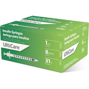 UltiCare U-100 Insulin Syringes, Comfortable and Accurate Dosing of Insulin, Compatible with Any U-100 Strength Insulin, Size: 1cc, 31G x 8mm, 100 ct Box in Kuwait