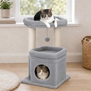 PEQUTLI 4-in-1 Cactus Cat Tree, 33 Inches, for Indoor Cats with Large Cat Condo, Cat Scratching Post, Deep Hammock & Cozy Perch, Green in Kuwait