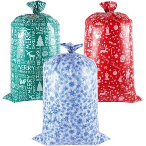 Lyforpyton 3 Pack Extra Large Christmas Gift Bags 36" x 60" Jumbo Plastic Gift Bags with Tag & Tie for Huge Big Gifts Presents Wrapping in Kuwait