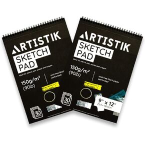 A4 Sketchbook - (Pack of 1, 80 Pages (40 Sheets)) Wire-O Portrait Drawing Pad for Heavy Mixed Media with Perforated 180gsm Acid Free Cartridge Paper and Kraft Cloth Cover Sketch Book in Kuwait