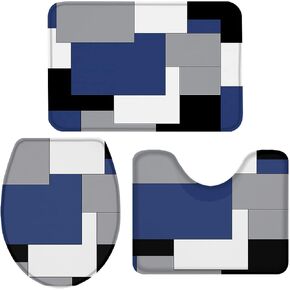 Queenker Geometric Red Bathroom Rug Set 3 Pieces,Toilet Seat Cover/Bathroom Floor Mat/Contour Rug for Bathroom Black Red Grey Abstract Art Patchwork Non-Slip Bath Rug Set 20"x31"=16"x18"+16"x20" in Kuwait