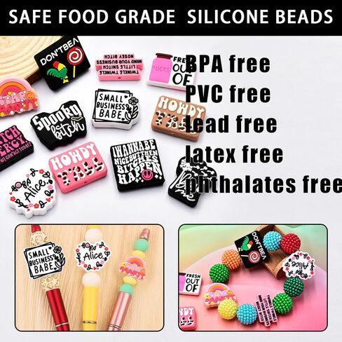 12 PCS Silicone Focal Beads for Pens Characters Funny Words Focal Beads Assorted Shaped Silicone Beads for Keychain Making Silicone Beads Bulk for Jewelry Making Bracelet Necklace Handmade Crafts in Kuwait