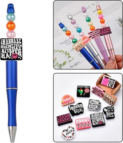 12 PCS Silicone Focal Beads for Pens Characters Funny Words Focal Beads Assorted Shaped Silicone Beads for Keychain Making Silicone Beads Bulk for Jewelry Making Bracelet Necklace Handmade Crafts in Kuwait