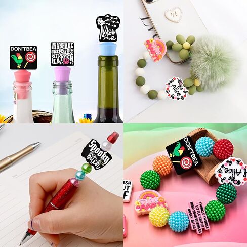 12 PCS Silicone Focal Beads for Pens Characters Funny Words Focal Beads Assorted Shaped Silicone Beads for Keychain Making Silicone Beads Bulk for Jewelry Making Bracelet Necklace Handmade Crafts in Kuwait