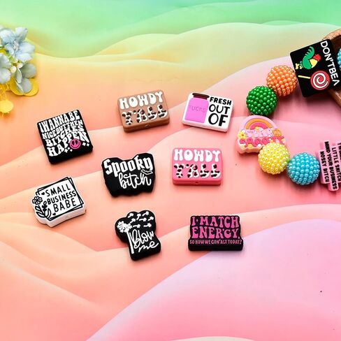 12 PCS Silicone Focal Beads for Pens Characters Funny Words Focal Beads Assorted Shaped Silicone Beads for Keychain Making Silicone Beads Bulk for Jewelry Making Bracelet Necklace Handmade Crafts in Kuwait