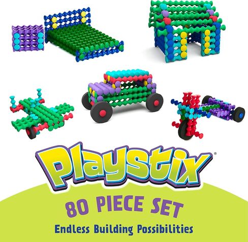 POPULAR PLAYTHINGS Playstix Starter Set Construction Toy Building Blocks 80 Piece Kit in Kuwait